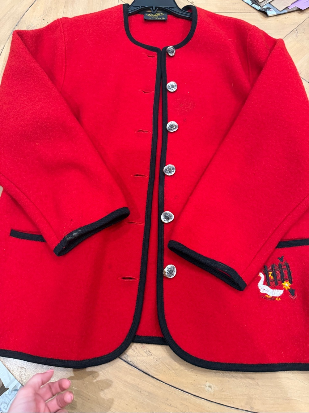 Vintage Vitabella Red Wool Goose Button Front Jacket XL - Picture 16 of 16